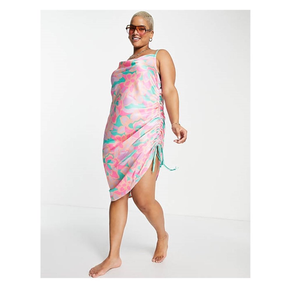 ASOS DESIGN Maternity ruched slip midi beach dress in kaleidoscope print